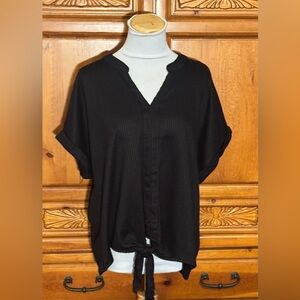 Fred David Black Tie-Front Blouse